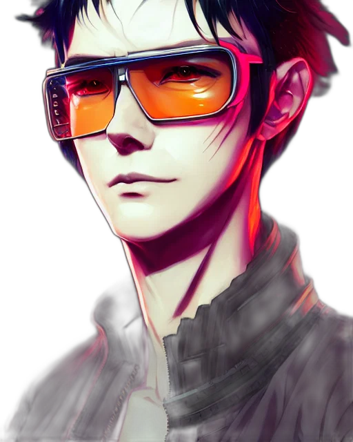 robot, face, staff, cyberpunk, anime, comic book art, cartoon, outer space transparent PNG cut-out