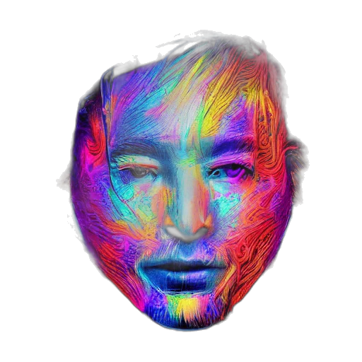 face, mask, hair, robot, vaporwave, photorealistic, cyberpunk, cartoon transparent PNG cut-out