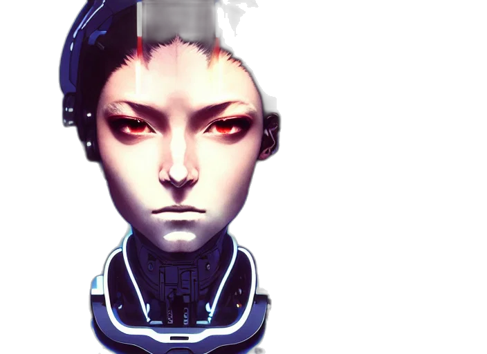 robot, face, mask, cyberpunk, concept art, 3d render, pixel art, blue transparent PNG cut-out