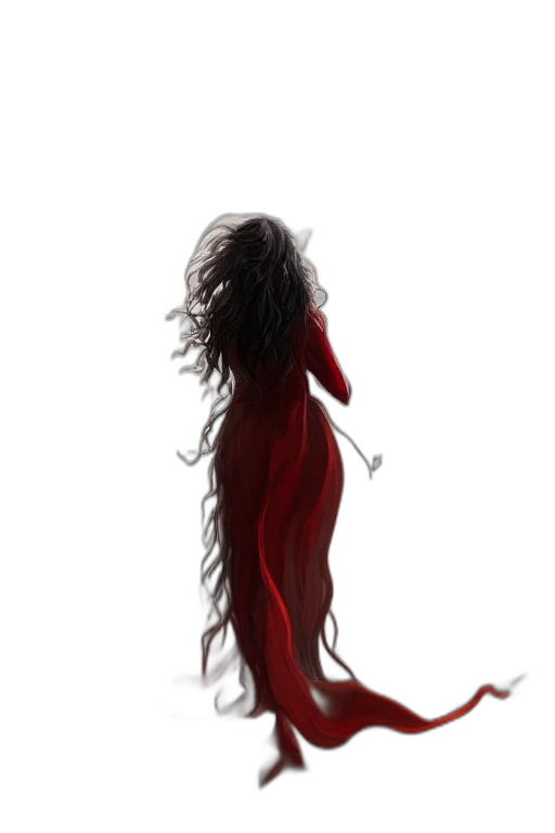 dress, hair, creature, staff transparent PNG cut-out