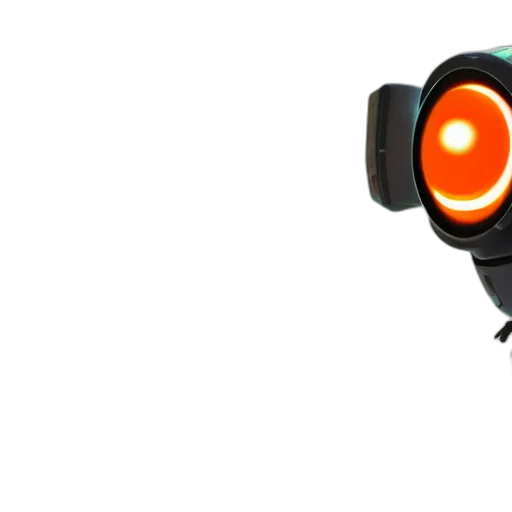 robot, staff, weapon, mask, 3d render, concept art, neon lights, alien transparent PNG cut-out