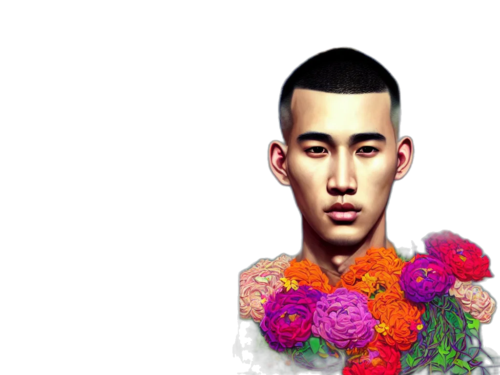 face, flower, photorealistic, 3d render, vaporwave, concept art, pastel, colorful transparent PNG cut-out