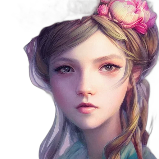 face, crown, dragon, flower, fantasy art, photorealistic, concept art, watercolor transparent PNG cut-out