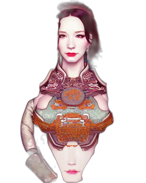 dress, robot, jewelry, face, fantasy art, photorealistic, concept art, pixel art transparent PNG cut-out