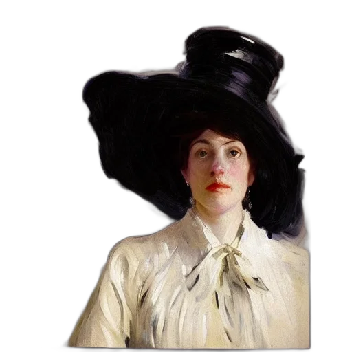 hat, face, hair, dress, photorealistic, oil painting, concept art, watercolor transparent PNG cut-out