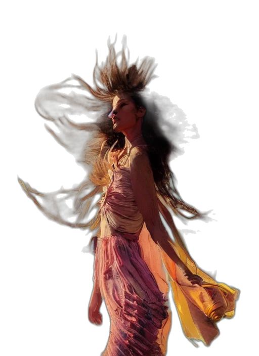 dress, hair, jewelry, photorealistic, oil painting, concept art, fantasy art, golden transparent PNG cut-out
