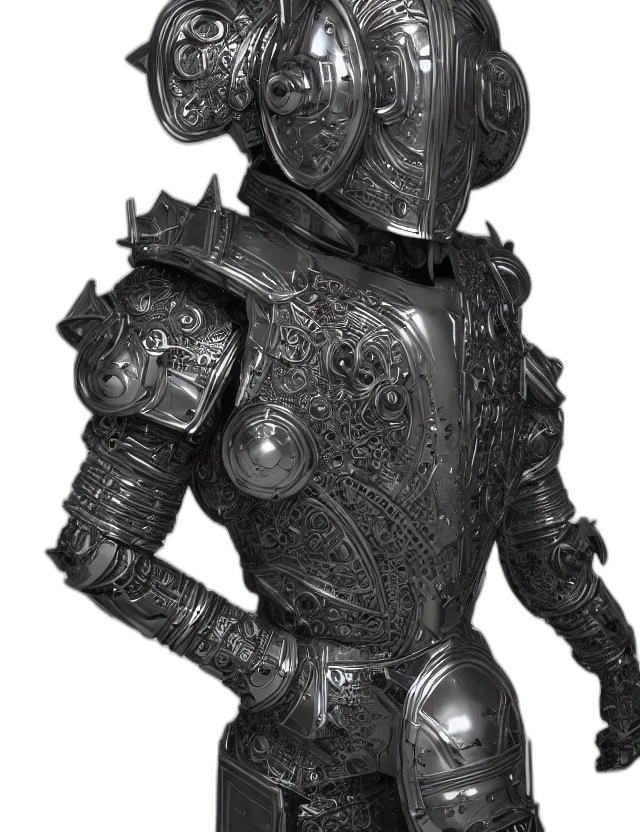 robot, mask, sword, staff, 3d render, concept art, fantasy art, full transparent PNG cut-out