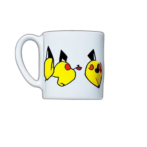 3d render, photorealistic, pixel art, fantasy art, pikachu-print, mug, advertising, photography transparent PNG cut-out