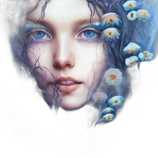 face, flower, mask, jewelry, fantasy art, photorealistic, concept art, oil painting transparent PNG cut-out