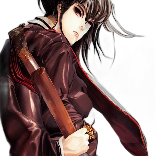 weapon, staff, sword, jacket, anime, fantasy art, concept art, comic book art transparent PNG cut-out