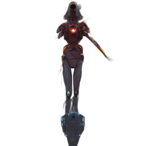 robot, staff, sword, weapon, concept art, fantasy art, 3d render, cyberpunk transparent PNG cut-out