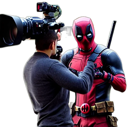 weapon, 3d render, candid, photo, deadpool, filming, camera, man transparent PNG cut-out