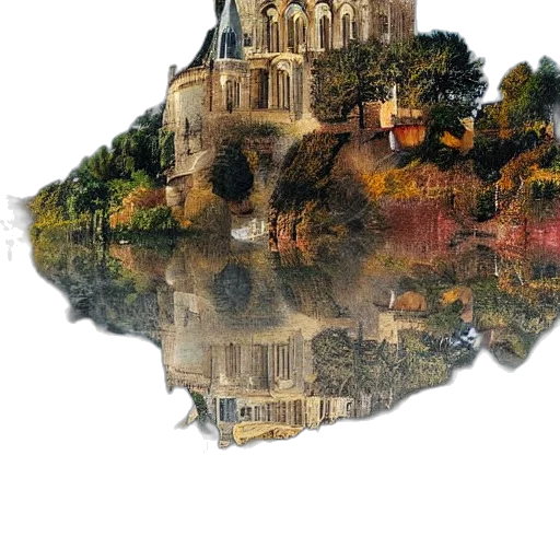 crown, building, tree, dragon, photorealistic, fantasy art, 3d render, concept art transparent PNG cut-out