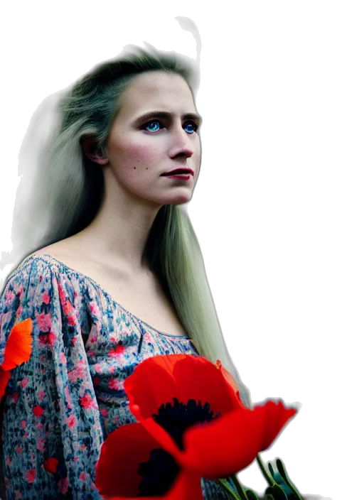dress, flower, crown, face transparent PNG cut-out