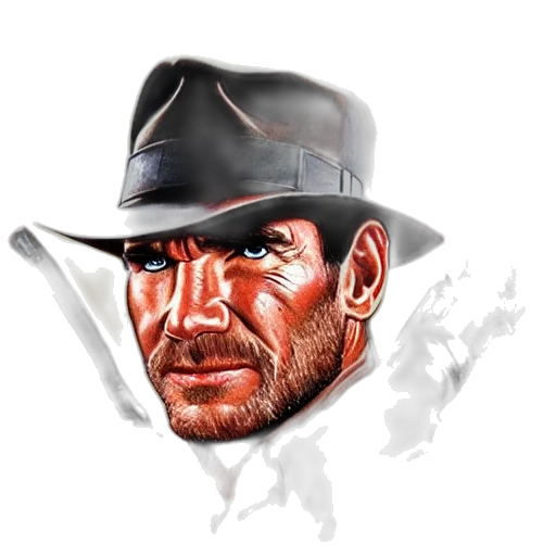 hat, face, weapon, photorealistic, concept art, comic book art, cartoon, indiana transparent PNG cut-out