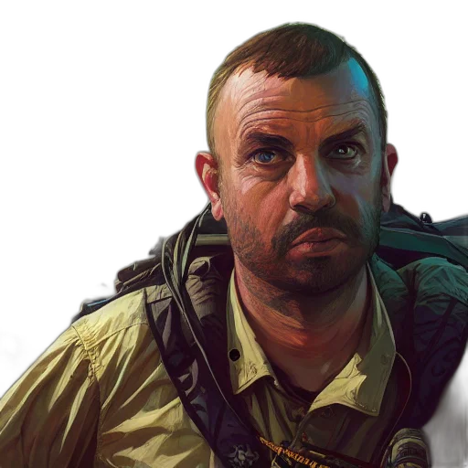 face, weapon, staff, jacket transparent PNG cut-out