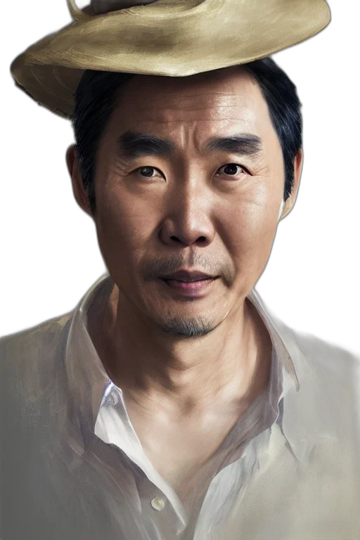 face, hat, staff, photorealistic transparent PNG cut-out