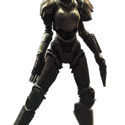 robot, weapon, staff, concept art, 3d render, cyberpunk, fantasy art, earth tones transparent PNG cut-out