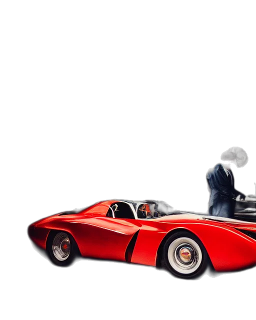 car, concept art, 3d render, photorealistic, comic book art, shiny, retro, futuristic transparent PNG cut-out