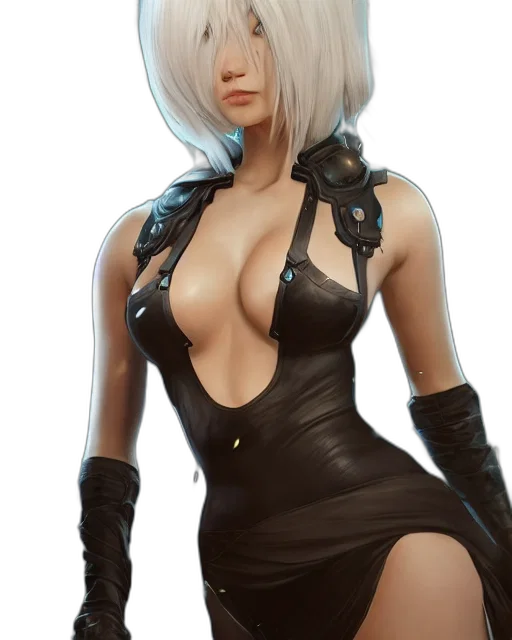 dress, jacket, robot, weapon, fantasy art, concept art, cyberpunk, comic book art transparent PNG cut-out