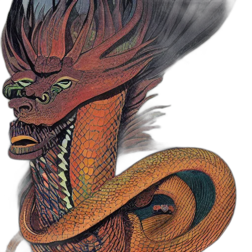 dragon, mask, creature, staff transparent PNG cut-out