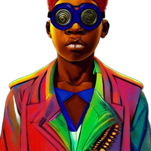 jacket, face, mask, robot, comic book art, cyberpunk, concept art, cartoon transparent PNG cut-out