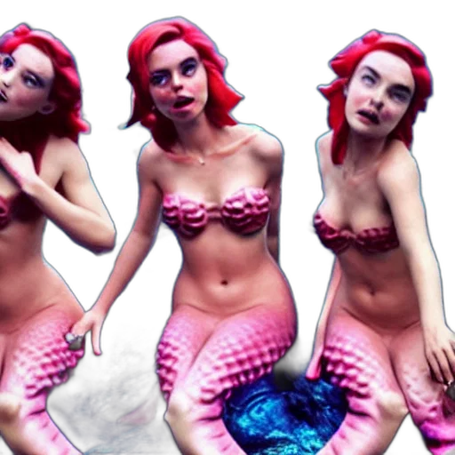 creature, concept art, photorealistic, vaporwave, 3d render, underwater, devilish, mermaids transparent PNG cut-out