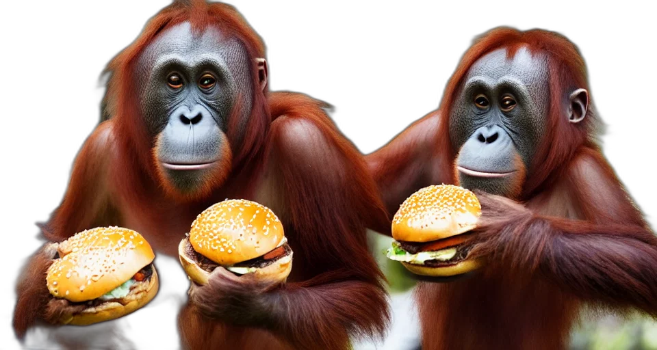 food, animal, creature, photorealistic, concept art, 3d render, orangutan, holding transparent PNG cut-out