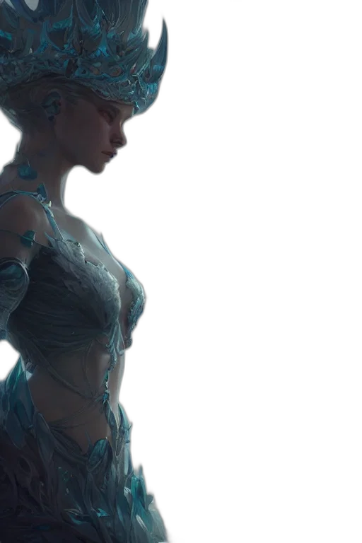 dress, robot, concept art, cyberpunk, fantasy art, 3d render, underwater, blue transparent PNG cut-out