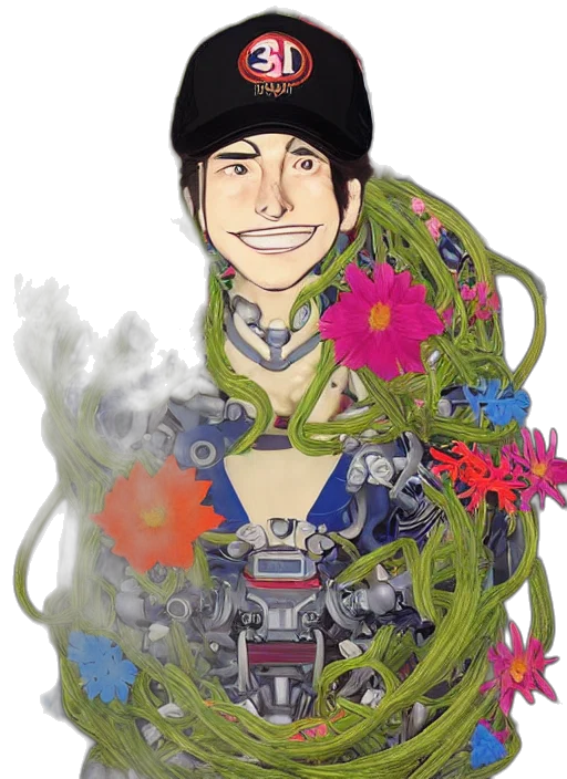 flower, staff, face, cartoon, anime, concept art, fantasy art, colourful transparent PNG cut-out