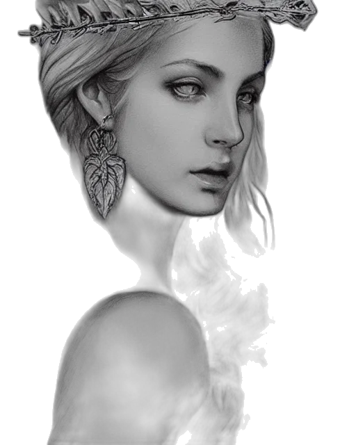 crown, face, jewelry, dress, fantasy art, photorealistic, pencil sketch, concept art transparent PNG cut-out