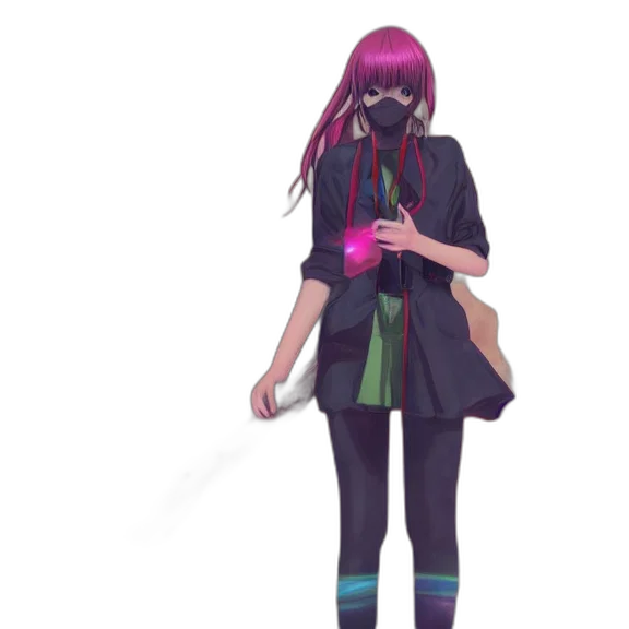 mask, staff, jacket, dress, concept art, cyberpunk, 3d render, vaporwave transparent PNG cut-out