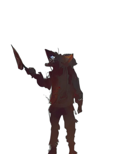 staff, weapon, creature, mask, concept art, fantasy art, 3d render, pixel art transparent PNG cut-out