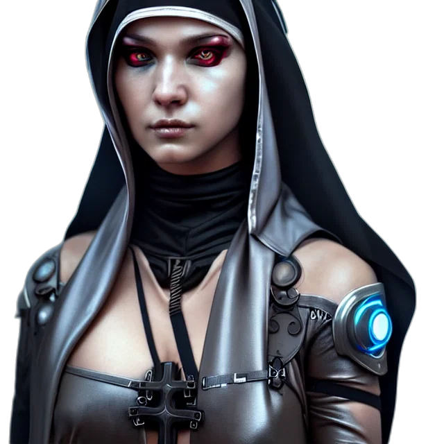 robot, staff, jewelry, cyberpunk, concept art, fantasy art, comic book art, dark transparent PNG cut-out