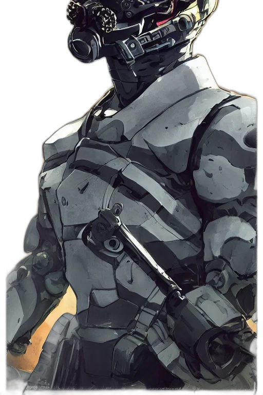 robot, weapon, jacket, face transparent PNG cut-out