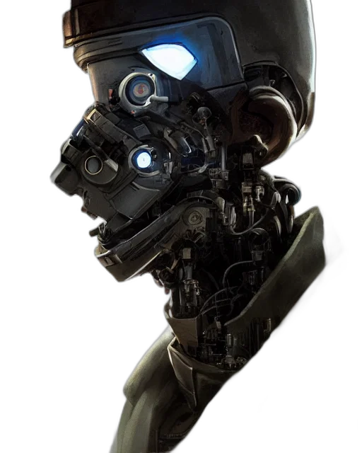 robot, face, mask, cyberpunk, concept art, 3d render, photorealistic, half transparent PNG cut-out