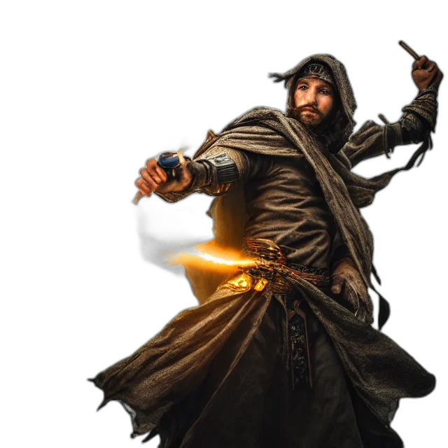 sword, staff, weapon, jacket, concept art, fantasy art, photorealistic, 3d render transparent PNG cut-out