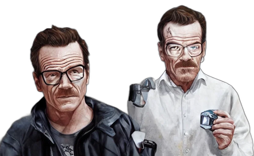 comic book art, concept art, photorealistic, cartoon, bryan, cranston, chell, portal transparent PNG cut-out