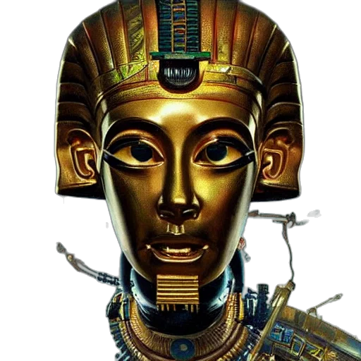jewelry, mask, robot, crown, concept art, photorealistic, 3d render, cyberpunk transparent PNG cut-out