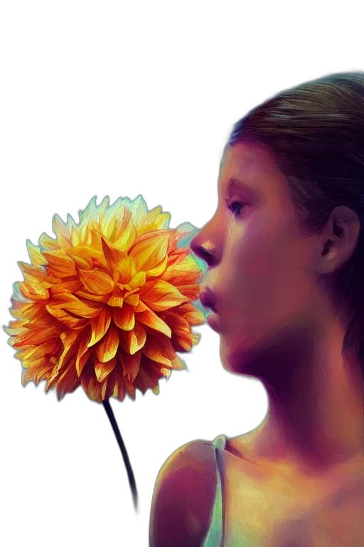 flower, face, mask, photorealistic, oil painting, fantasy art, watercolor, golden transparent PNG cut-out
