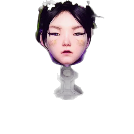 face, creature, robot, staff, vaporwave, 3d render, concept art, cartoon transparent PNG cut-out