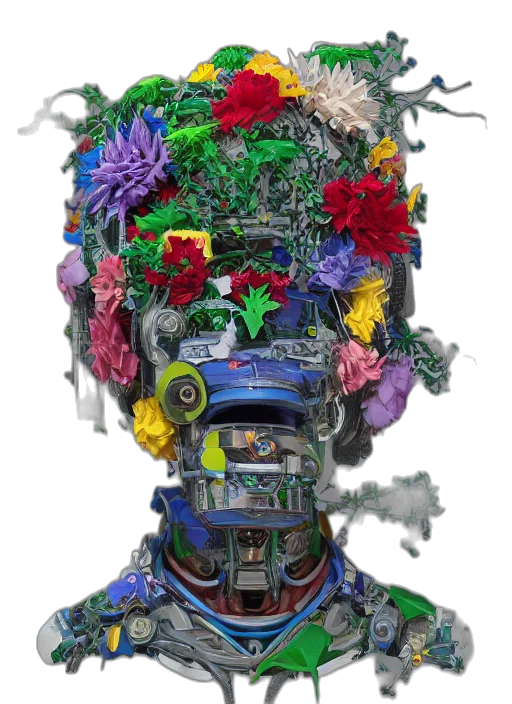 robot, face, mask, crown, cyberpunk, concept art, 3d render, vaporwave transparent PNG cut-out
