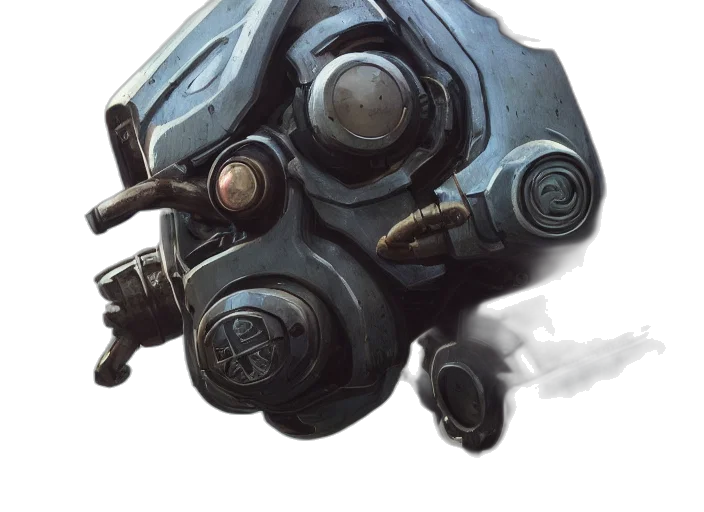 robot, mask, weapon, face, concept art, 3d render, cyberpunk, photorealistic transparent PNG cut-out