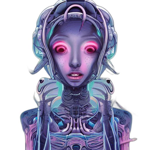 robot, creature, mask, face, cyberpunk, concept art, vaporwave, 3d render transparent PNG cut-out