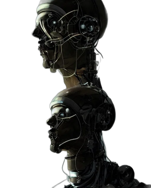 robot, face, mask, crown, cyberpunk, concept art, 3d render, photorealistic transparent PNG cut-out
