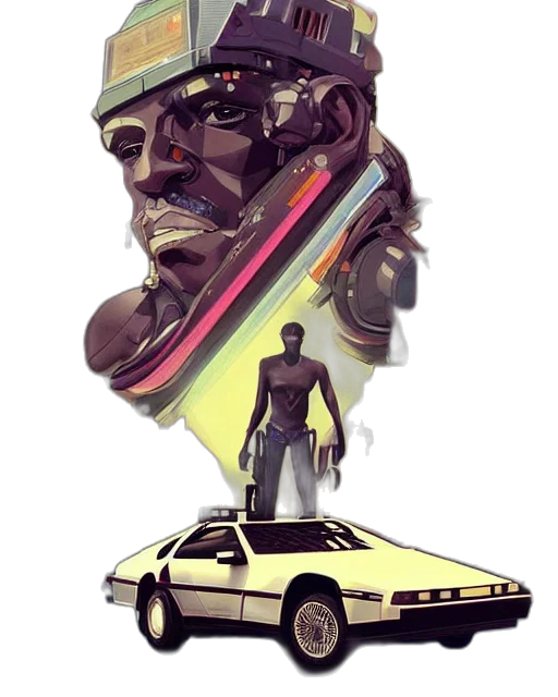 car, robot, concept art, comic book art, cyberpunk, pixel art, neon, golden transparent PNG cut-out