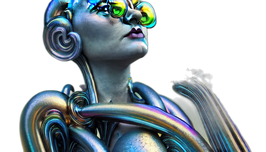 robot, jewelry, cyberpunk, 3d render, concept art, fantasy art, neon, blue transparent PNG cut-out