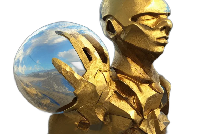 mask, 3d render, concept art, photorealistic, fantasy art, golden, model, fantasy transparent PNG cut-out