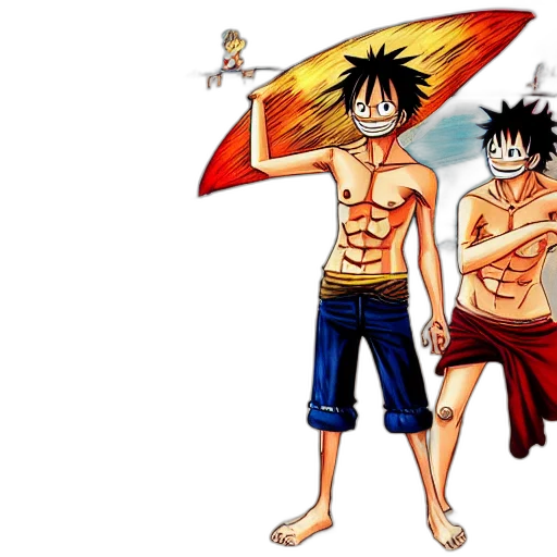 concept art, anime, comic book art, pixel art, beach, underwater, fire, luffy transparent PNG cut-out