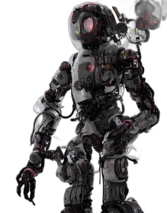 robot, weapon, creature, staff, concept art, 3d render, cyberpunk, pixel art transparent PNG cut-out